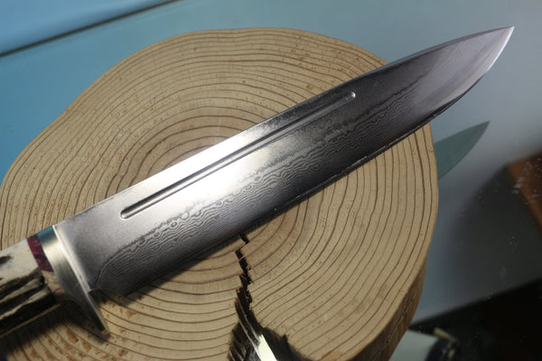 Fumio Inagaki FI-590 Big Straight Hunter. 9-1/2" VG-10 Damascus blade, Samber Stag handle