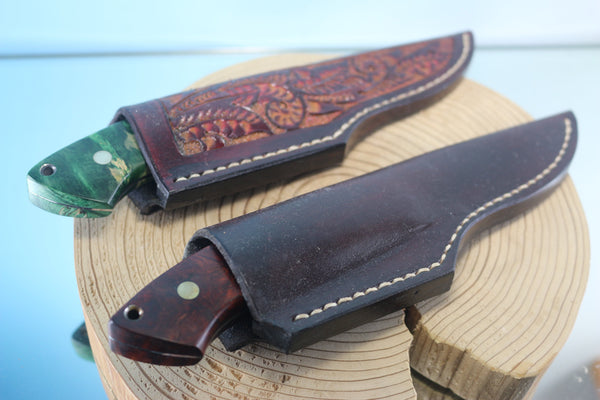 Mr. Itou  IT-580 Drop Point Hunter, 3-5/8" R2 Damascus Blade, Green Maple Burl or Quince Burl wood Handle