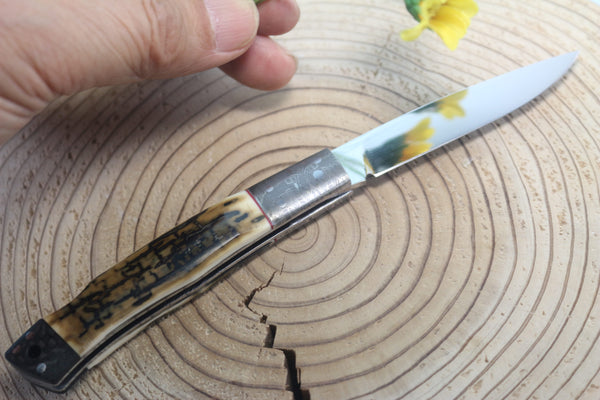 Fumio Inagaki FI-115 Slim Utility Folding Knife, Lockback Folders, Sold VG-10 Blade, Mammoth Ivory or Stag Handle
