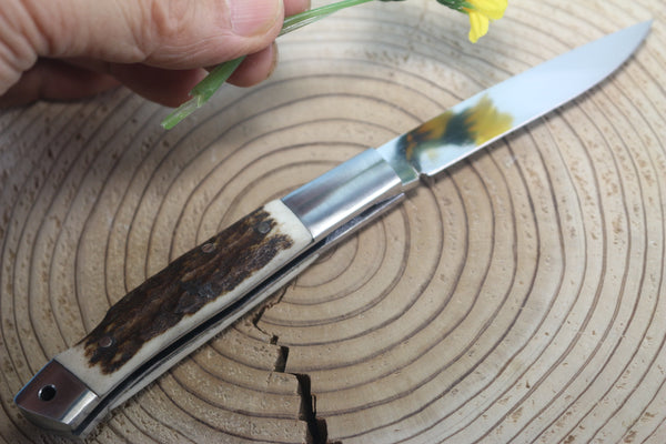 Fumio Inagaki FI-115 Slim Utility Folding Knife, Lockback Folders, Sold VG-10 Blade, Mammoth Ivory or Stag Handle