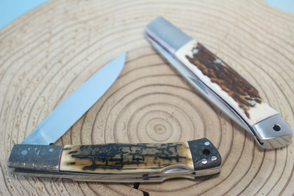 Fumio Inagaki FI-115 Slim Utility Folding Knife, Lockback Folders, Sold VG-10 Blade, Mammoth Ivory or Stag Handle