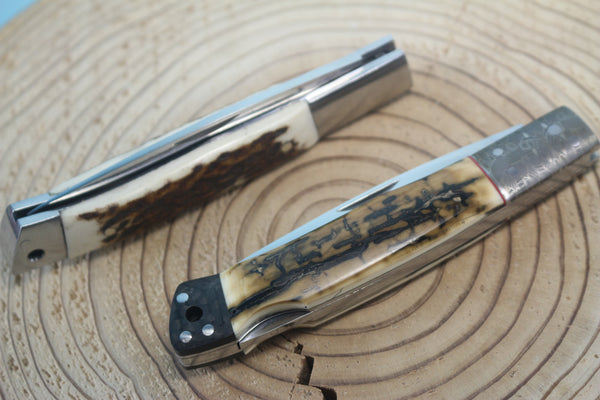 Fumio Inagaki FI-115 Slim Utility Folding Knife, Lockback Folders, Sold VG-10 Blade, Mammoth Ivory or Stag Handle