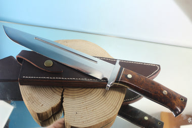 Fumio Inagaki FI-960  10-inch Big Bowie Knife. VG-10 Damascus blade with Gorgeous Premium Desert Ironwood Burl Handle