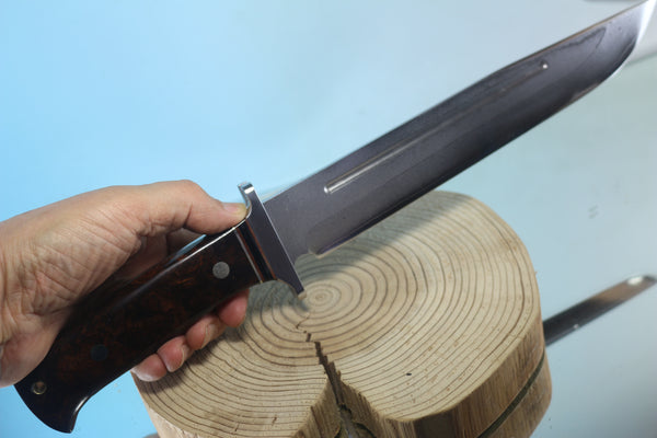 Fumio Inagaki FI-960  10-inch Big Bowie Knife. VG-10 Damascus blade with Gorgeous Premium Desert Ironwood Burl Handle