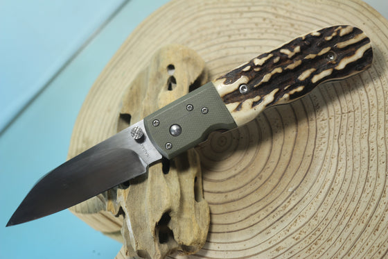Fumio Inagaki FI-130 Folding  Stag Hunter, 3-1/4" COS-25 Cobalt Special blade, Sambar Stag Handle