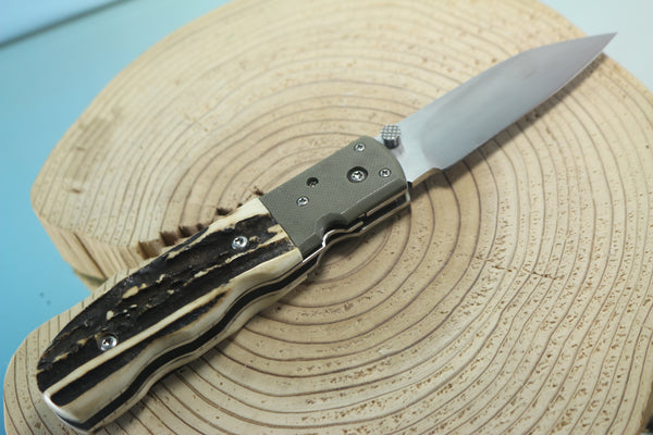Fumio Inagaki FI-130 Folding  Stag Hunter, 3-1/4" COS-25 Cobalt Special blade, Sambar Stag Handle