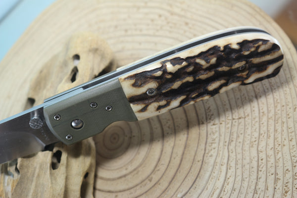 Fumio Inagaki FI-130 Folding  Stag Hunter, 3-1/4" COS-25 Cobalt Special blade, Sambar Stag Handle