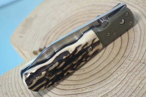 Fumio Inagaki FI-130 Folding  Stag Hunter, 3-1/4" COS-25 Cobalt Special blade, Sambar Stag Handle