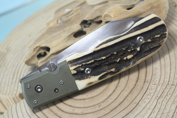 Fumio Inagaki FI-130 Folding  Stag Hunter, 3-1/4" COS-25 Cobalt Special blade, Sambar Stag Handle