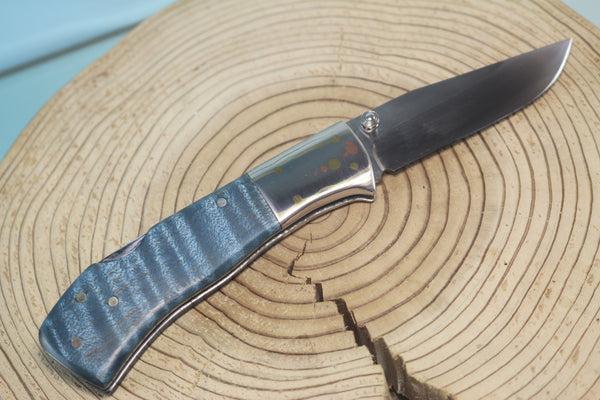 Fumio Inagaki FI-145 Premium ATS-34 Folder, Exotic Handle with Damascus Mokume-Gane Bolster