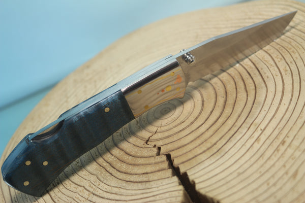 Fumio Inagaki FI-145 Premium ATS-34 Folder, Exotic Handle with Damascus Mokume-Gane Bolster