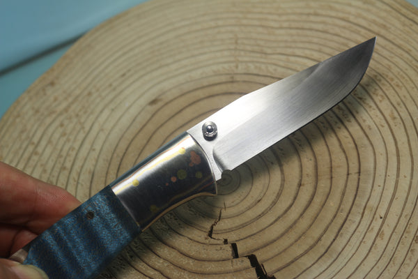 Fumio Inagaki FI-145 Premium ATS-34 Folder, Exotic Handle with Damascus Mokume-Gane Bolster