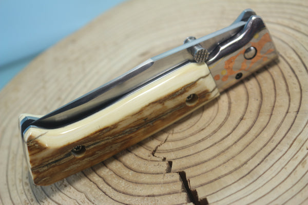Fumio Inagaki FI-145 Premium ATS-34 Folder, Exotic Handle with Damascus Mokume-Gane Bolster