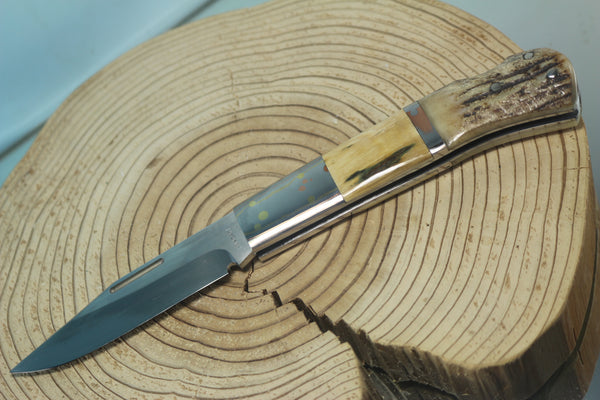 Fumio Inagaki FI-145 Premium ATS-34 Folder, Exotic Handle with Damascus Mokume-Gane Bolster