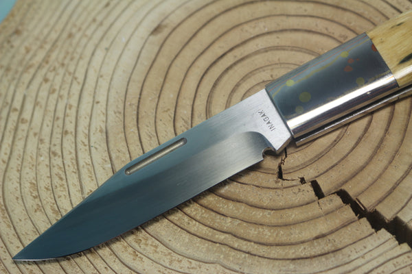 Fumio Inagaki FI-145 Premium ATS-34 Folder, Exotic Handle with Damascus Mokume-Gane Bolster