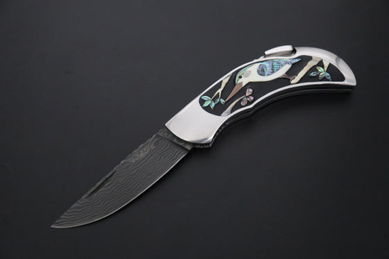 Ikuo Nagata Custom Folding Knife - IN-130 Kawasemi (Kingfisher) Raden (螺鈿) Art