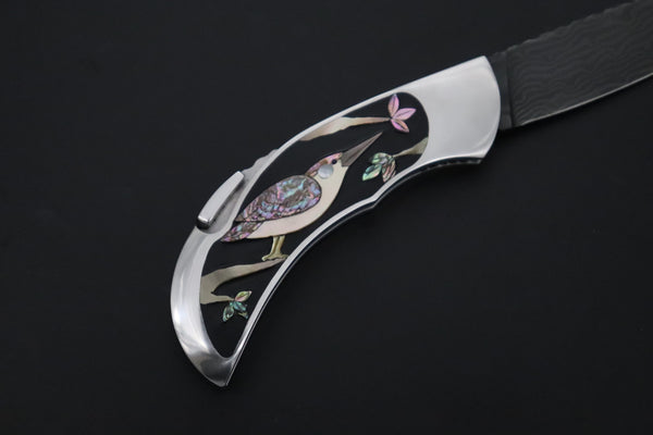 Ikuo Nagata Custom Folding Knife - IN-130 Kawasemi (Kingfisher) Raden (螺鈿) Art