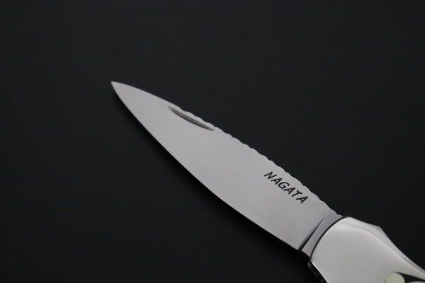 Ikuo Nagata Custom Folding Knife - IN-135 "STILETTO" Red-Crowned Crane Raden (螺鈿) Art