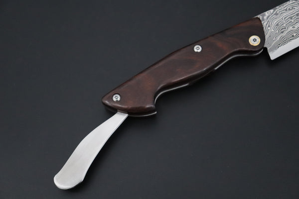 Ikuo Nagata IN-155 SPG2 Damascus Folding Santoku Hocho, Marbles style Ironwood Handle