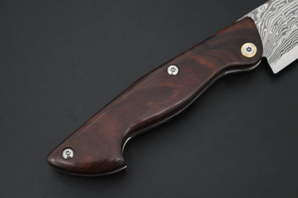 Ikuo Nagata IN-155 SPG2 Damascus Folding Santoku Hocho, Marbles style Ironwood Handle