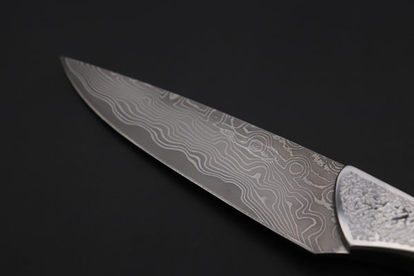 Koji Hara KH-530 Koji's Hammer Forged Damascus Custom Utility Steak Knife "Elegant Stubby"