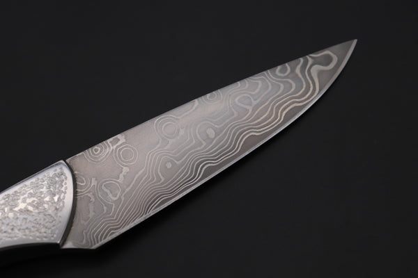 Koji Hara KH-530 Koji's Hammer Forged Damascus Custom Utility Steak Knife "Elegant Stubby"