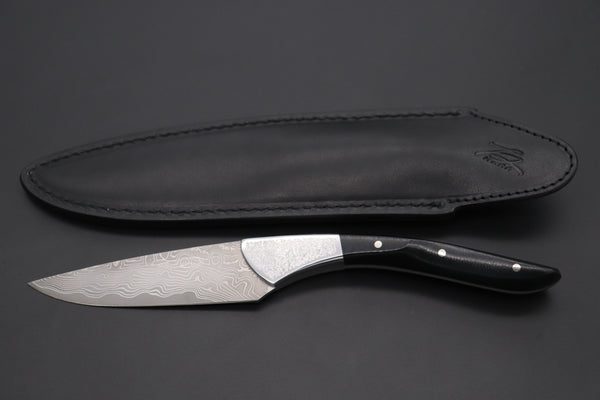 Koji Hara KH-530 Koji's Hammer Forged Damascus Custom Utility Steak Knife "Elegant Stubby"