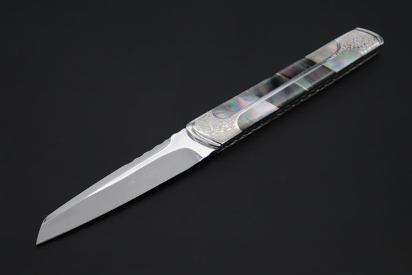 Koji Hara KH-550 M-390 Perfect Mirror Polish, Custom Utility Steak Knife "Silver Tanto"