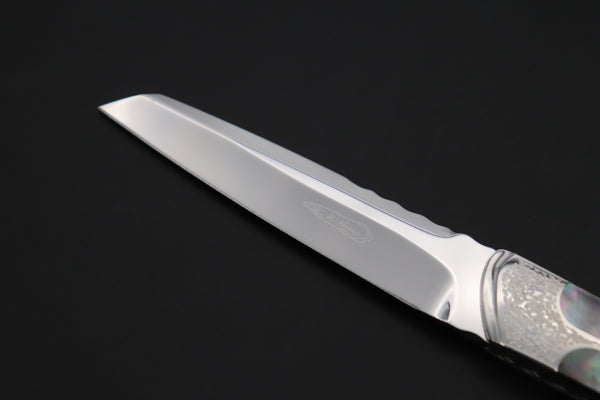 Koji Hara KH-550 M-390 Perfect Mirror Polish, Custom Utility Steak Knife "Silver Tanto"