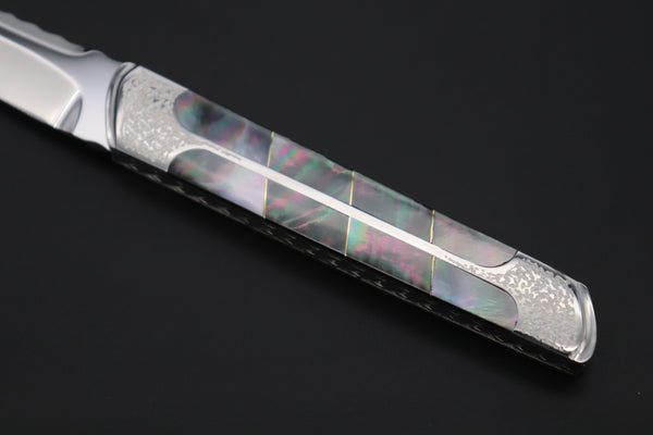 Koji Hara KH-550 M-390 Perfect Mirror Polish, Custom Utility Steak Knife "Silver Tanto"