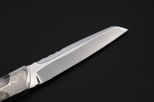 Koji Hara KH-550 M-390 Perfect Mirror Polish, Custom Utility Steak Knife "Silver Tanto"