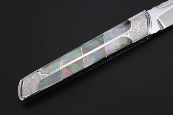 Koji Hara KH-550 M-390 Perfect Mirror Polish, Custom Utility Steak Knife "Silver Tanto"