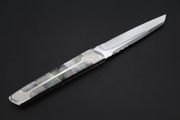 Koji Hara KH-550 M-390 Perfect Mirror Polish, Custom Utility Steak Knife "Silver Tanto"