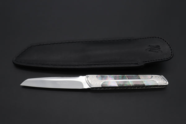 Koji Hara KH-550 M-390 Perfect Mirror Polish, Custom Utility Steak Knife "Silver Tanto"