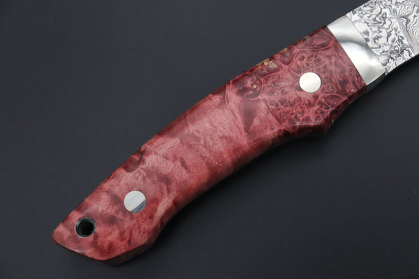 Mr. Itou IT-200 Custom R-2 Damascus 6" Drop-point Hunter, Maple Burl wood Handle