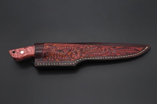 Mr. Itou IT-200 Custom R-2 Damascus 6" Drop-point Hunter, Maple Burl wood Handle