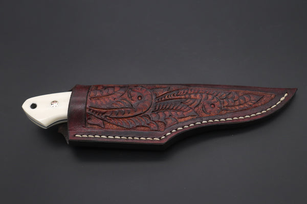 Mr. Itou  IT-520B Drop Point Hunter, 4-1/2" R2 Damascus Blade, White Camelbone  Handle