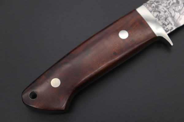 Mr. Itou  IT-600A Drop Point Hunter, 4-1/2" R-2 Damascus Blade, Premium Desert Ironwood Handle