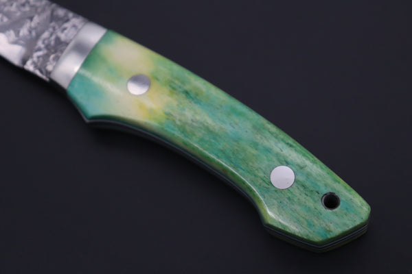 Mr. Itou  IT-430A Drop Point Utility Hunter, 3-1/2" R-2 Damascus Blade, Green Camelbone Handle