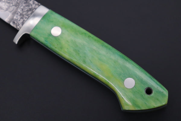 Mr. Itou IT-430B Drop Point Utility Hunter, 3-1/2" R2 Damascus Blade, Green Camelbone Handle