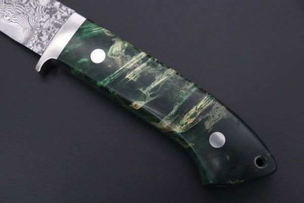 Mr. Itou  IT-580A Drop Point Hunter, 3-5/8" R-2 Damascus Blade, Green Maple Burl Handle