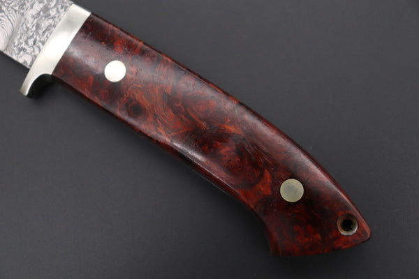 Mr. Itou  IT-580B Drop Point Hunter, 3-5/8" R2 Damascus Blade, Quince Burl wood Handle