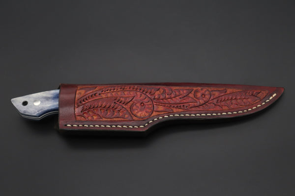 Mr. Itou  IT-540B Drop Point Hunter, 5-1/2" R-2 Damascus Blade, Blue Color Camelbone Handle