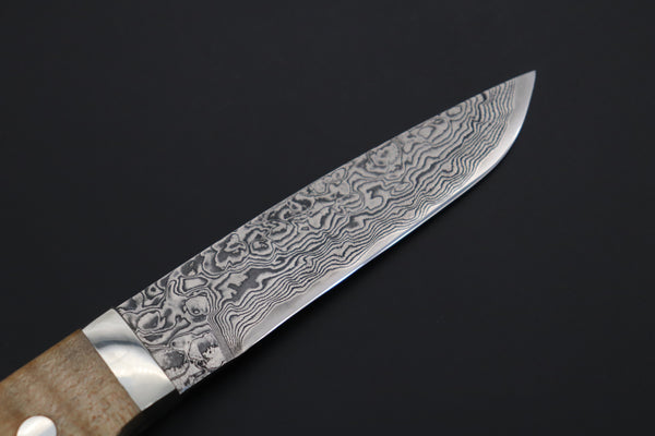 Mr. Itou  IT-640A Drop Point Utility Hunter, 4" R-2 Damascus Blade, Maple wood Handle