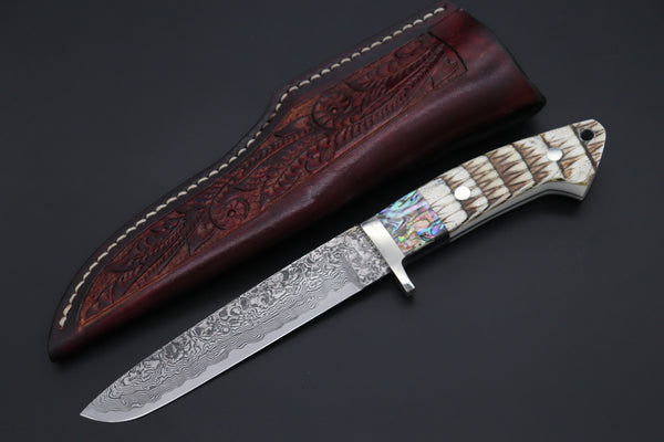 Mr. Itou  ITH-65A  "Treasure Hunter Series" Custom R2 Damascus 5-1/2" Drop-point Hunter, Armadillo Hide Handle