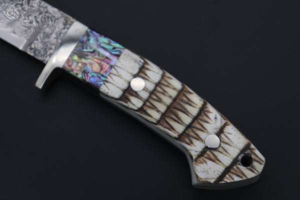 Mr. Itou  ITH-65A  "Treasure Hunter Series" Custom R2 Damascus 5-1/2" Drop-point Hunter, Armadillo Hide Handle