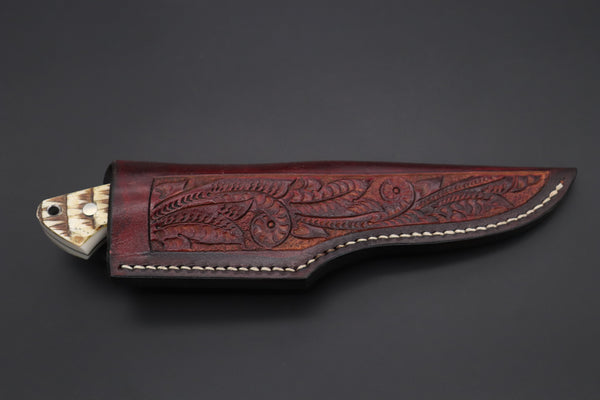 Mr. Itou  ITH-65A  "Treasure Hunter Series" Custom R2 Damascus 5-1/2" Drop-point Hunter, Armadillo Hide Handle