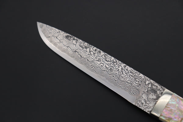 Mr. Itou  ITH-70A  "Treasure Hunter Series" Custom R-2 Damascus 5-1/2" Drop-point Hunter, 'Dots Pattern' Armadillo Hide Handle