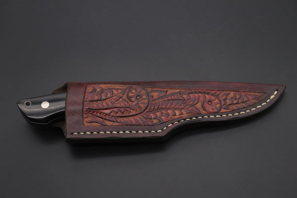 Mr. Itou  IT-400B Drop Point Hunter, 4-1/4" R2 Damascus Blade, Streaked Buffalo Horn Handle