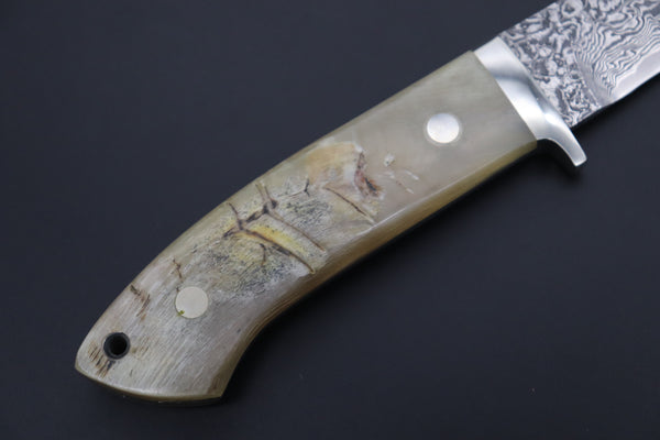 Mr. Itou  IT-410A Drop Point Hunter, 3-5/8" R2 Damascus Blade, Sheep Horn Handle